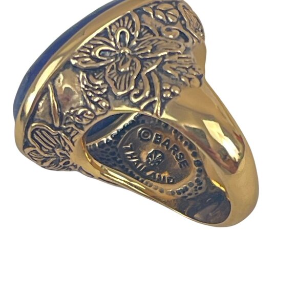 Barse Handcrafted Blue Lapis Gold-Tone Oval Ring With Floral Detailing Size 8 - Picture 2 of 9